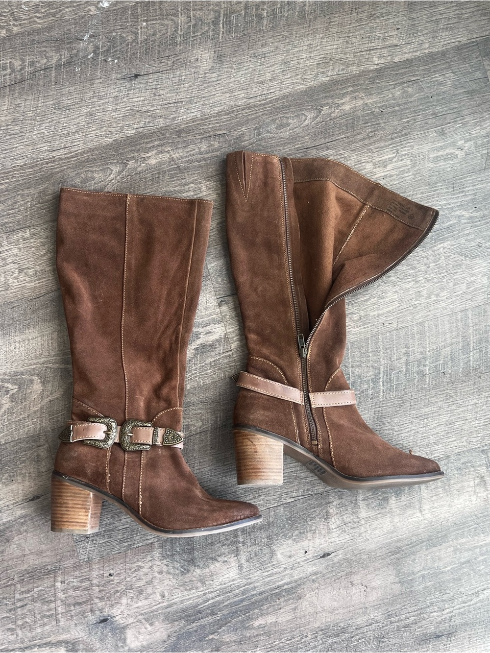 naughty monkey Brown Suede Mid-Calf Heeled Boots with Buckle